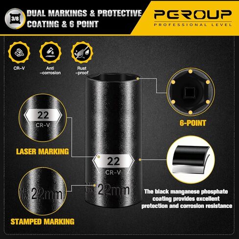 مجموعة مقابس محرك 3/8 بوصة، 72 قطعة معيار SAE (5/16 بوصة - 3/4 بوصة) ومتري (8-22 مم) مع شمعة إشعال، 6 نقاط عميقة وضحلة، مجموعة أدوات سقاطة مفتاح الربط 72T، Cr-V مع حقيبة تخزين شديدة التحمل in Kuwait