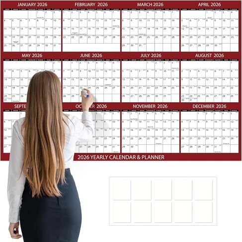 gisgfim 55 x 37in Big Assed Calendar 2026 Wall Ass Calendar حجم كبير رطب وجاف مسح مغلف مخطط سنوي سنوي لمدة 12 شهرًا للمدرسة والمكتب وتنظيم التخطيط، أفقيًا (مقطع إلى 3 قطع) in Saudi Arabia