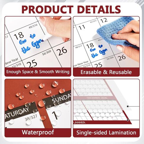 gisgfim 55 x 37in Big Assed Calendar 2026 Wall Ass Calendar حجم كبير رطب وجاف مسح مغلف مخطط سنوي سنوي لمدة 12 شهرًا للمدرسة والمكتب وتنظيم التخطيط، أفقيًا (مقطع إلى 3 قطع) in Saudi Arabia
