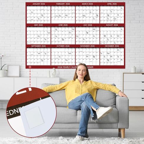 gisgfim 55 x 37in Big Assed Calendar 2026 Wall Ass Calendar حجم كبير رطب وجاف مسح مغلف مخطط سنوي سنوي لمدة 12 شهرًا للمدرسة والمكتب وتنظيم التخطيط، أفقيًا (مقطع إلى 3 قطع) in Saudi Arabia