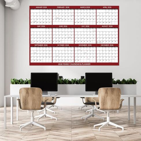 gisgfim 55 x 37in Big Assed Calendar 2026 Wall Ass Calendar حجم كبير رطب وجاف مسح مغلف مخطط سنوي سنوي لمدة 12 شهرًا للمدرسة والمكتب وتنظيم التخطيط، أفقيًا (مقطع إلى 3 قطع) in Saudi Arabia