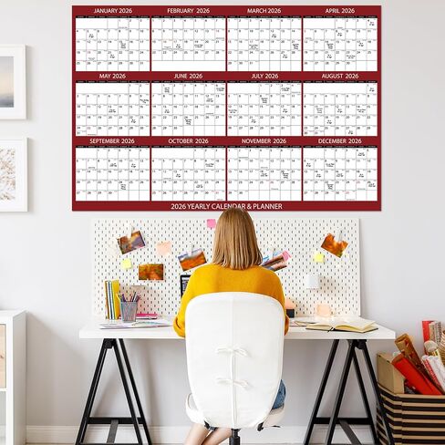 gisgfim 55 x 37in Big Assed Calendar 2026 Wall Ass Calendar حجم كبير رطب وجاف مسح مغلف مخطط سنوي سنوي لمدة 12 شهرًا للمدرسة والمكتب وتنظيم التخطيط، أفقيًا (مقطع إلى 3 قطع) in Saudi Arabia
