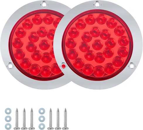4 بوصة جولة مقطورة الذيل ضوء 2PCS الأحمر 24LED الكروم الحافة للماء IP67 وقف الفرامل بدوره أضواء لشاحنة مقطورة RV فان العربة قارب شاحنة in Kuwait