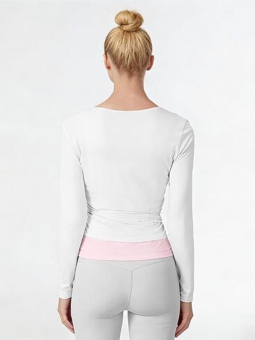 Women Pilates Wrap Top Ballet Tie Workout Shirt Long Sleeve Cross Sexy Deep V Neck Yoga Coquette Blouses Y2k Active Gym in Kuwait