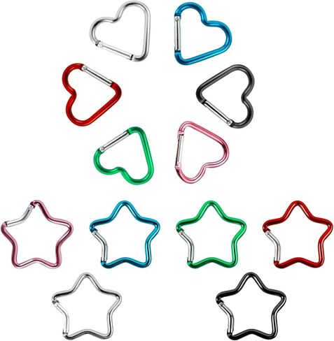 12 PCS Star Heart Carabiner, Cute Carabiner Clip for Keys, Cute Keychains for Backpacks, Large Small Mini Carabiner Clip, Cool Carabiner, Hiking Buckle Keychain Clasp for Bottles, Keys, Backpacks in Kuwait