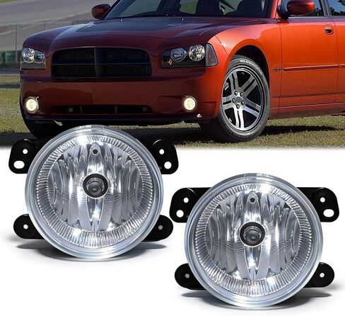 Professional Fog Light Assembly, Clear Waterproof Front Bumper Driving Lamps Kit Compatible with 06-09 Dodge Charger/ 08-10 Challenger/ 05-08 Grand Caravan/ 07-09 Caliber DOT Approved in Saudi Arabia