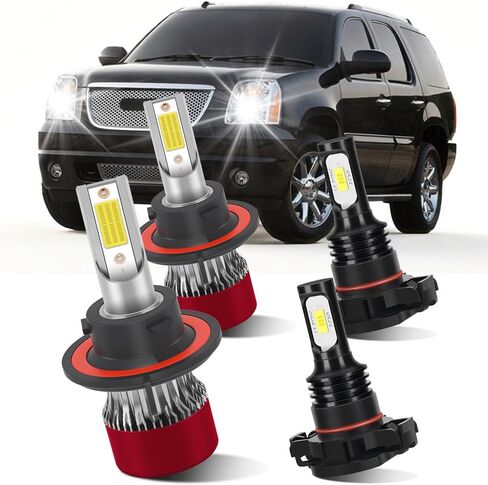 مصابيح كهربائية متوافقة مع GMC Yukon 2007 2008 2009 2010 2011 2012 2013 2014 H13 9008 High Beam 5202 PS24W 5201 9009 سطوع أضواء الضباب 800% مع قابس مروحة التبريد والتشغيل حزمة من 4 in Kuwait