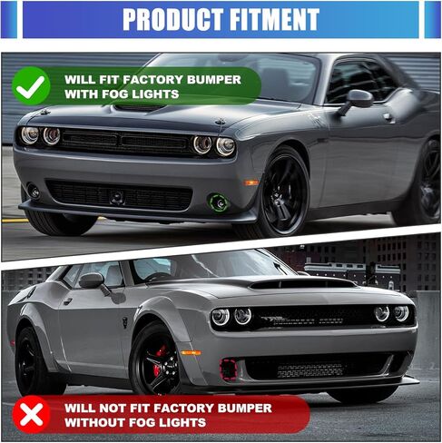 Nixon Offroad Fog Lights Cover Fog Lamp Bezel for 2015-2022 Dodge Challenger Fog Lights, Matte Black Factory OEM Style Fog Lamps Covers Bezel Set Replacement, Passenger and Driver Sides in Saudi Arabia