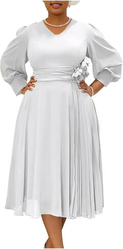 Large Size Women Dresses Elegant V-Neck Long Sleeve High Waist A-Line Big Swing Flowy Midi Dress Fashion Evening Prom Gowns in Saudi Arabia
