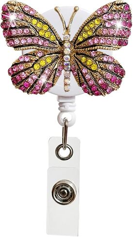 بكرة شارة الفراشة، بكرة شارة قابلة للسحب من حجر الراين، حاملات هوية دوارة على شكل فراشة للموظفين الطبيين/المكاتب، بكرات شارات بمشبك تمساح معدني مع قبضة مضادة للانزلاق in Kuwait