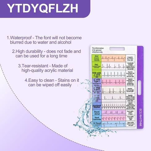 تفسير سريع لبطاقة شارة رسم القلب لتفسير إيقاع تخطيط القلب على الوجهين - ملحقات شارة الممرضة الأساسية للاستخدام السريري - تصميم مقاوم للماء بحجم كبير 4.72 بوصة × 3 بوصة in Kuwait