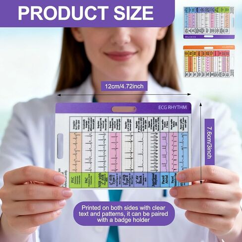 تفسير سريع لبطاقة شارة رسم القلب لتفسير إيقاع تخطيط القلب على الوجهين - ملحقات شارة الممرضة الأساسية للاستخدام السريري - تصميم مقاوم للماء بحجم كبير 4.72 بوصة × 3 بوصة in Kuwait