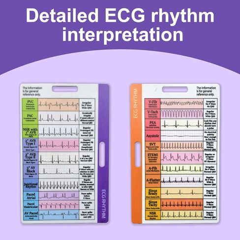 تفسير سريع لبطاقة شارة رسم القلب لتفسير إيقاع تخطيط القلب على الوجهين - ملحقات شارة الممرضة الأساسية للاستخدام السريري - تصميم مقاوم للماء بحجم كبير 4.72 بوصة × 3 بوصة in Kuwait