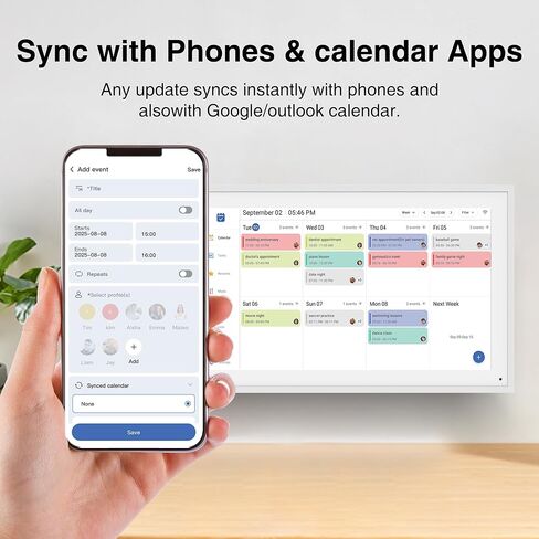 Viewedge Digital Calendar, 15.6 Inch Wall Planner Electronic Calendar & Chore Chart, Smart Touchscreen Interactive Display for Family Schedules, Great for Organizing Your Routines, Wall & Desk Mountable in Kuwait