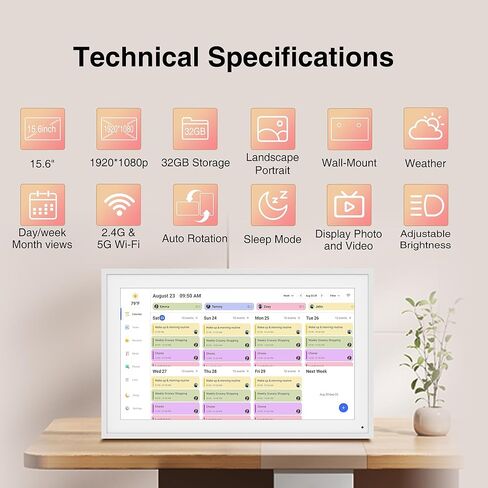 Viewedge Digital Calendar, 15.6 Inch Wall Planner Electronic Calendar & Chore Chart, Smart Touchscreen Interactive Display for Family Schedules, Great for Organizing Your Routines, Wall & Desk Mountable in Kuwait
