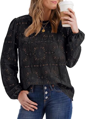 Blouses for Women Dressy Casual Fall Fashion Long Sleeve Shirts Flower Lace Tops Trendy Spring Summer Outfits in Saudi Arabia