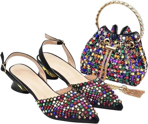 Women's Italian Rhinestone Mid Heel and Bag Set Party Pumps African Inspired Wedding Guest Shoes Plus in Saudi Arabia