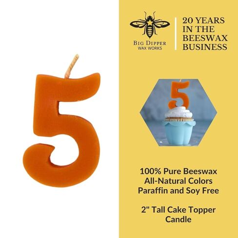 Big Dipper Wax Works Candles for Cake, Number 5, Birthday Candle, 2" Tall, Beeswax Candle in Kuwait