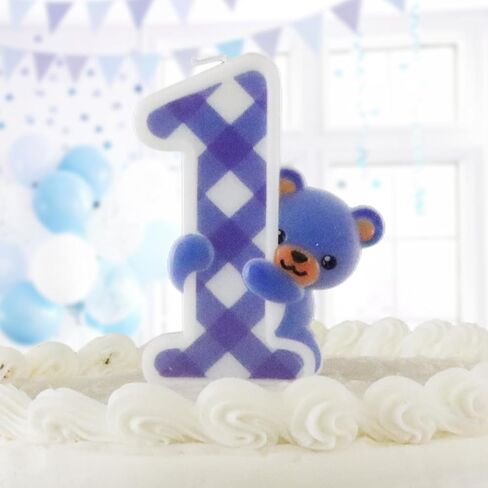 Blue Teddy Bear #1 Candle – Perfect for Baby’s First Birthday Celebration – Cute Cake Topper – 3.87in x 2.87 in in Saudi Arabia