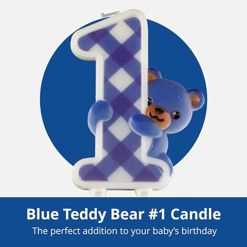 Blue Teddy Bear #1 Candle – Perfect for Baby’s First Birthday Celebration – Cute Cake Topper – 3.87in x 2.87 in in Saudi Arabia