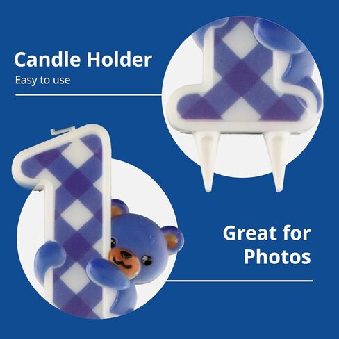 Blue Teddy Bear #1 Candle – Perfect for Baby’s First Birthday Celebration – Cute Cake Topper – 3.87in x 2.87 in in Saudi Arabia