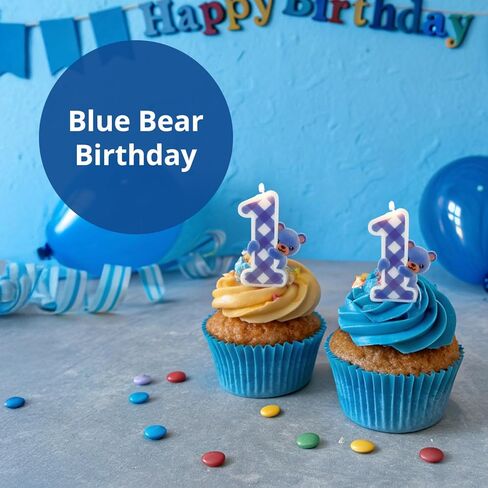 Blue Teddy Bear #1 Candle – Perfect for Baby’s First Birthday Celebration – Cute Cake Topper – 3.87in x 2.87 in in Saudi Arabia