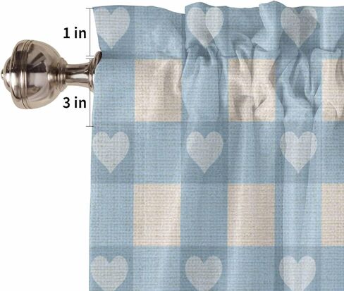 Blue Plaid Curtain Valance 54" x 18", Country Cute Love Pastoral Heart Lattice Window Valances Rod Pocket Curtains Drapes, Short Topper Curtain for Kitchen Cafe Living Room in Saudi Arabia