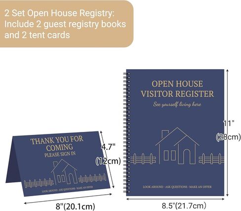 2 Pack Open House Visitor Registry 8.5"x 11" Real Estate Sign in Book for Open House Visitors with 2 Pack Realtor Tent Cards, 50 Sheets Each (Navy Blue) in Saudi Arabia