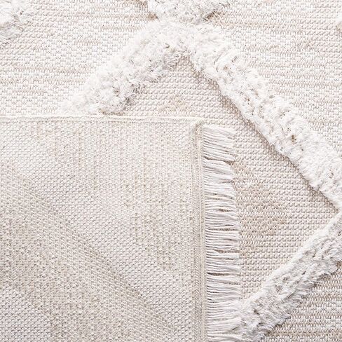 SAFAVIEH Augustine Collection Runner Rug - 2' x 7', Beige & Ivory, Moroccan Boho Trellis Textured Fringe Cotton Design, Ideal for The Living Room, Bedroom, Dining Room (AGT730B-27) in Saudi Arabia