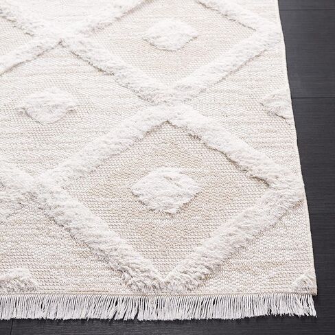 SAFAVIEH Augustine Collection Runner Rug - 2' x 7', Beige & Ivory, Moroccan Boho Trellis Textured Fringe Cotton Design, Ideal for The Living Room, Bedroom, Dining Room (AGT730B-27) in Saudi Arabia