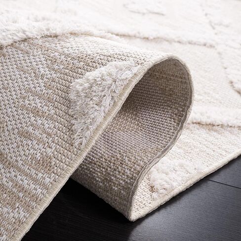 SAFAVIEH Augustine Collection Runner Rug - 2' x 7', Beige & Ivory, Moroccan Boho Trellis Textured Fringe Cotton Design, Ideal for The Living Room, Bedroom, Dining Room (AGT730B-27) in Saudi Arabia