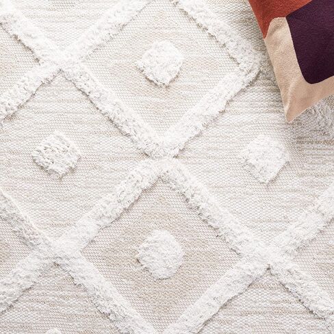 SAFAVIEH Augustine Collection Runner Rug - 2' x 7', Beige & Ivory, Moroccan Boho Trellis Textured Fringe Cotton Design, Ideal for The Living Room, Bedroom, Dining Room (AGT730B-27) in Saudi Arabia