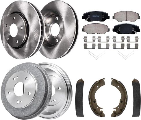 Detroit Axle - 8pc Brake Kit for 2003-2007 Honda Accord 2013-2014 Fit, Front Disc Brake Rotors Ceramic Brakes Pads with Hardware, Rear Brakes Drums Shoes Replacement : 11.10" inch Rotor in Saudi Arabia
