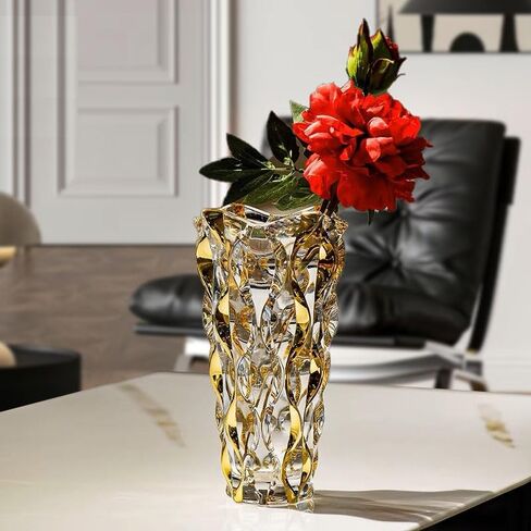 Gold Crystal Glass Bohemian Vase with Hand Painted Golden Edge 9.1inch Tall for Centerpieces, Weddings, Housewarming, Home Decor in Saudi Arabia
