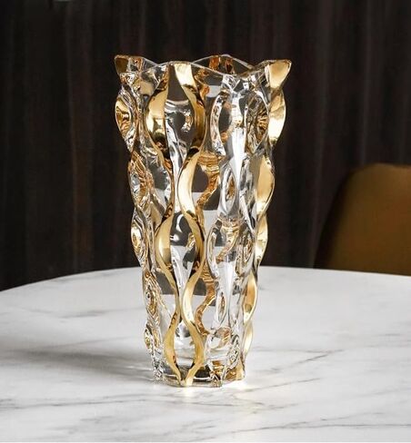 Gold Crystal Glass Bohemian Vase with Hand Painted Golden Edge 9.1inch Tall for Centerpieces, Weddings, Housewarming, Home Decor in Saudi Arabia