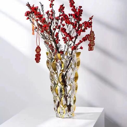 Gold Crystal Glass Bohemian Vase with Hand Painted Golden Edge 9.1inch Tall for Centerpieces, Weddings, Housewarming, Home Decor in Saudi Arabia