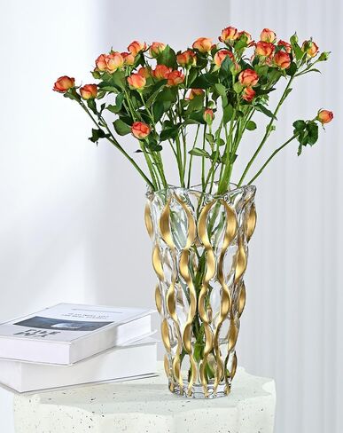 Gold Crystal Glass Bohemian Vase with Hand Painted Golden Edge 9.1inch Tall for Centerpieces, Weddings, Housewarming, Home Decor in Saudi Arabia