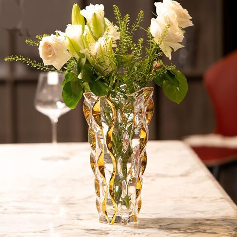 Gold Crystal Glass Bohemian Vase with Hand Painted Golden Edge 9.1inch Tall for Centerpieces, Weddings, Housewarming, Home Decor in Saudi Arabia