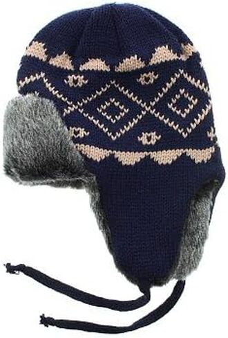 Milani Diamond Pattern Knit Aviator Trapper Earflap Beanie Winter Hat Skull Cap with Faux Fur in Kuwait