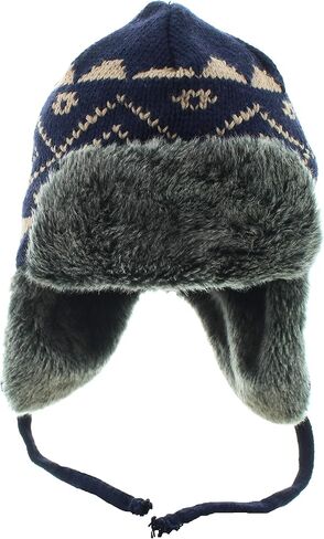 Milani Diamond Pattern Knit Aviator Trapper Earflap Beanie Winter Hat Skull Cap with Faux Fur in Kuwait