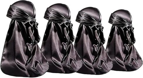 4 Pack Durags for Men, Thin Silk Durag, Satin Durag for Waves Sleeping Daily Use, Black in Saudi Arabia