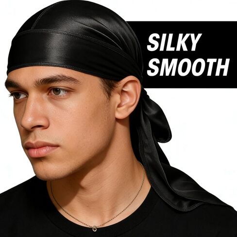 4 Pack Durags for Men, Thin Silk Durag, Satin Durag for Waves Sleeping Daily Use, Black in Saudi Arabia
