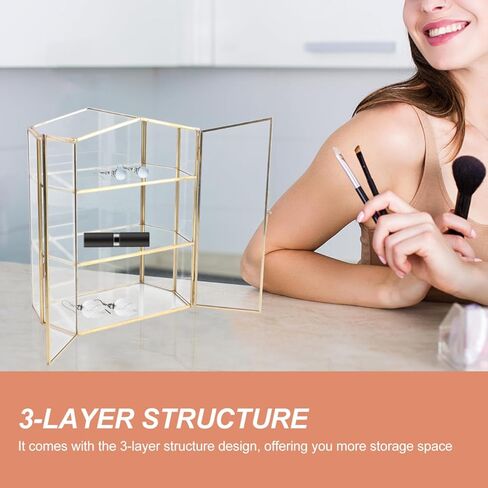 BESTOYARD 3-Layer Glass Jewelry Box - Golden Jewelry Storage Organizer with Structure for Home and Makeup Compact Size for Easy Storage in Saudi Arabia