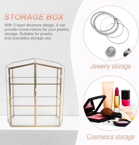 BESTOYARD 3-Layer Glass Jewelry Box - Golden Jewelry Storage Organizer with Structure for Home and Makeup Compact Size for Easy Storage in Saudi Arabia