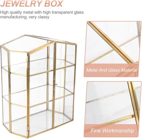 BESTOYARD 3-Layer Glass Jewelry Box - Golden Jewelry Storage Organizer with Structure for Home and Makeup Compact Size for Easy Storage in Saudi Arabia