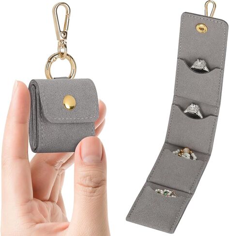 Mini Jewelry Holder Pouch with Keychain, Portable Travel Jewelry Organizer Box for Rings Earrings Necklace Stud, Small Velvet Jewelry Storage Bag for Gym Women (Pink) in Kuwait