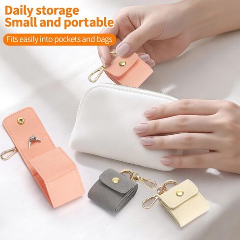Mini Jewelry Holder Pouch with Keychain, Portable Travel Jewelry Organizer Box for Rings Earrings Necklace Stud, Small Velvet Jewelry Storage Bag for Gym Women (Pink) in Saudi Arabia