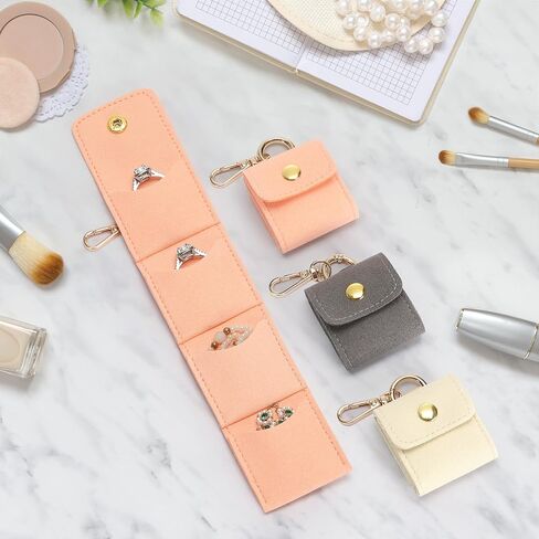 Mini Jewelry Holder Pouch with Keychain, Portable Travel Jewelry Organizer Box for Rings Earrings Necklace Stud, Small Velvet Jewelry Storage Bag for Gym Women (Pink) in Saudi Arabia