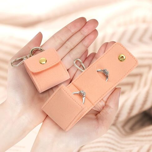 Mini Jewelry Holder Pouch with Keychain, Portable Travel Jewelry Organizer Box for Rings Earrings Necklace Stud, Small Velvet Jewelry Storage Bag for Gym Women (Pink) in Saudi Arabia