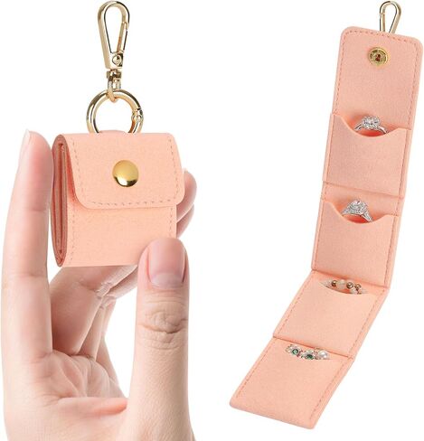 Mini Jewelry Holder Pouch with Keychain, Portable Travel Jewelry Organizer Box for Rings Earrings Necklace Stud, Small Velvet Jewelry Storage Bag for Gym Women (Pink) in Saudi Arabia